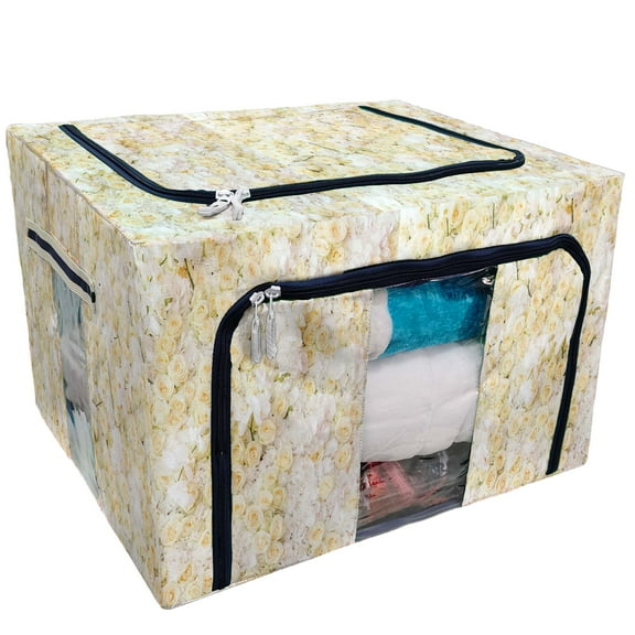 ECZJNT Background of flowers Storage Bag Clear Window Storage Bins Boxes Large Capacity Foldable Stackable Organizer With Steel Metal Frame For Bedding,Clothes,Closets, Bedrooms