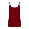 thumbnail image 5 of Amzcrzy Tankini Swimsuits for Women Solid Color Deep U Neck Two Piece Swimsuit with Built In Bra Adjustable Straps Top and Shorts with Pockets Modest Bathing Suit 2026 Wine M, 5 of 7