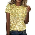 thumbnail image 2 of EQWLJWE Plus Size Sequin Tops for Women Summer Charming Short Sleeve Round Neck Shimmer Glitter Dressy Tops Sparkly Shirt Concert Disco Party Tees New Year's Eve Gifts (Light Gold,S-6Xl), 2 of 5