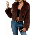 thumbnail image 2 of Women'S Winter Coats Fleece Cropped Jacket Faux Fur Long Sleeve Pockets Warm Outerwear Fall Clothes Brown M, 2 of 9