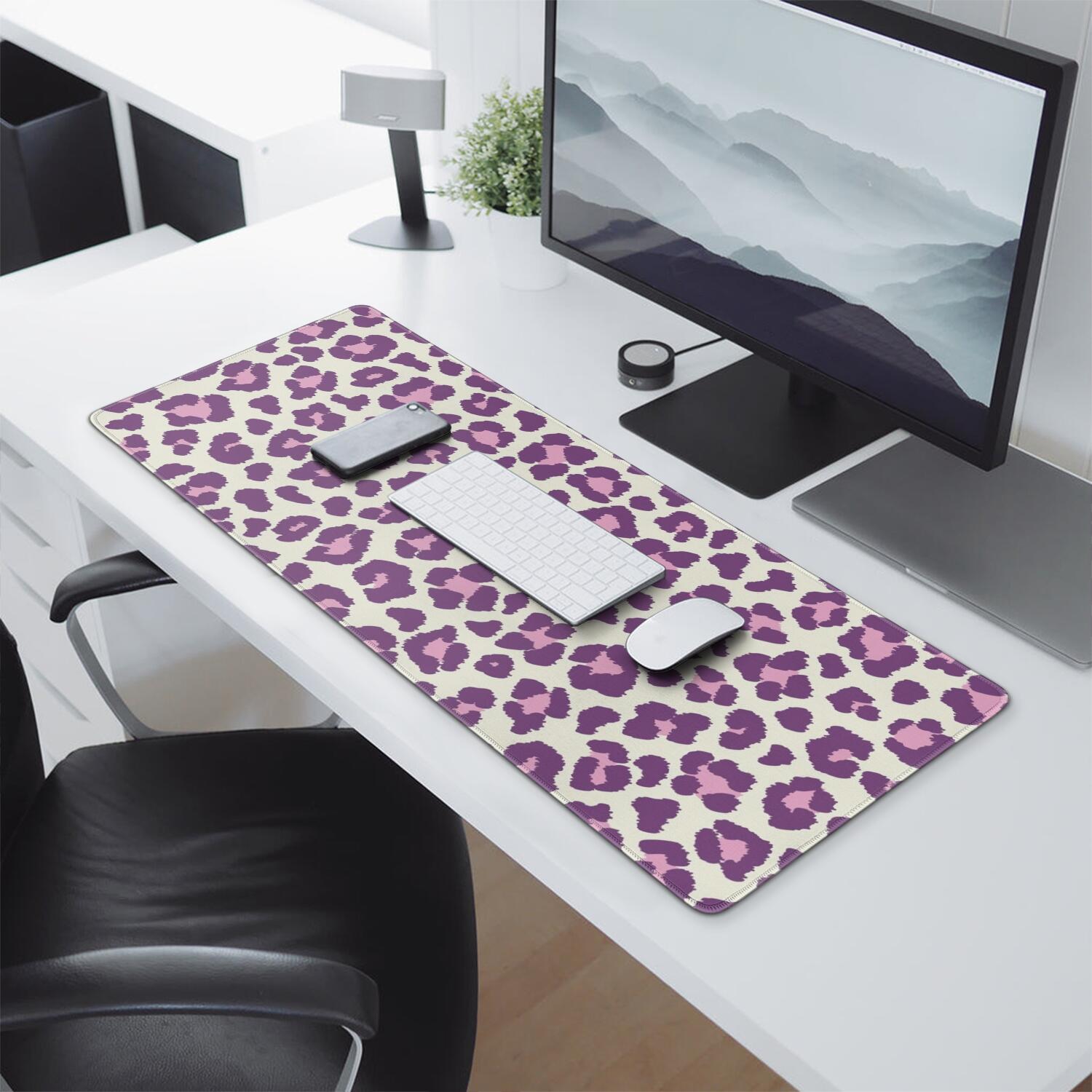 Long Mouse Pads for Desk,Light Green and Purple Of Leopard Print Desk Mats on Top Of Desks, Desk Mouse Pad Extra Large with 3mm Non-Slip Base and Stitched Edge for Gaming,Office,Work,Home 31.5"x11.8"