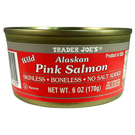 Trader Joe's Wild Alaskan Pink Salmon, Skinless Boneless (Pack of 6), 6 oz Can, No Salt