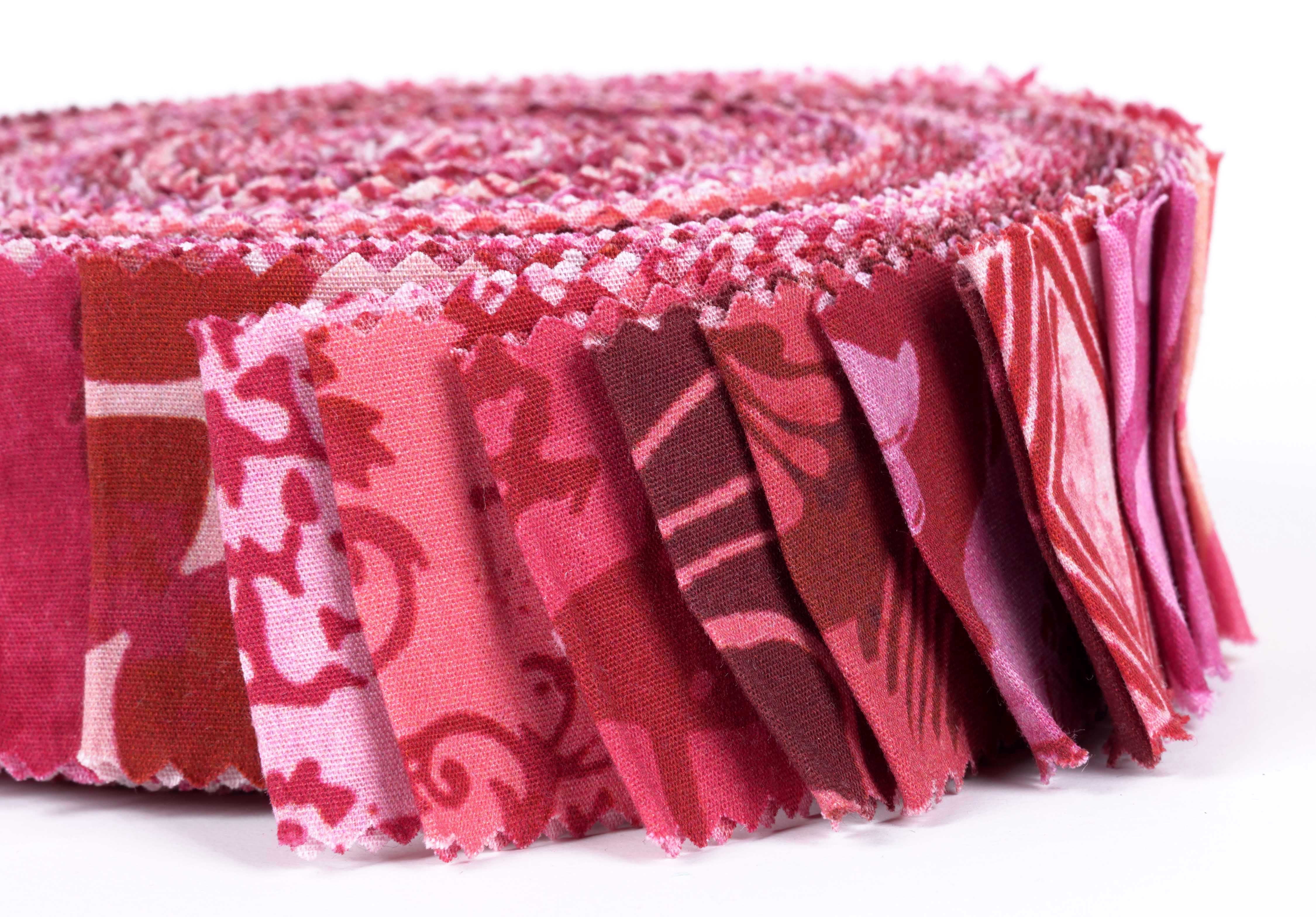 Soimoi 40Pcs Batik Print Precut Fabrics Strips Roll Up 1.5x42inches Cotton Jelly Rolls For Quilting - Pink