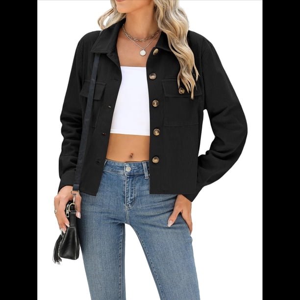 Chaquetas de con Botones para Mujer, Camisetas de Larga, Tendencia 2025 Negro L