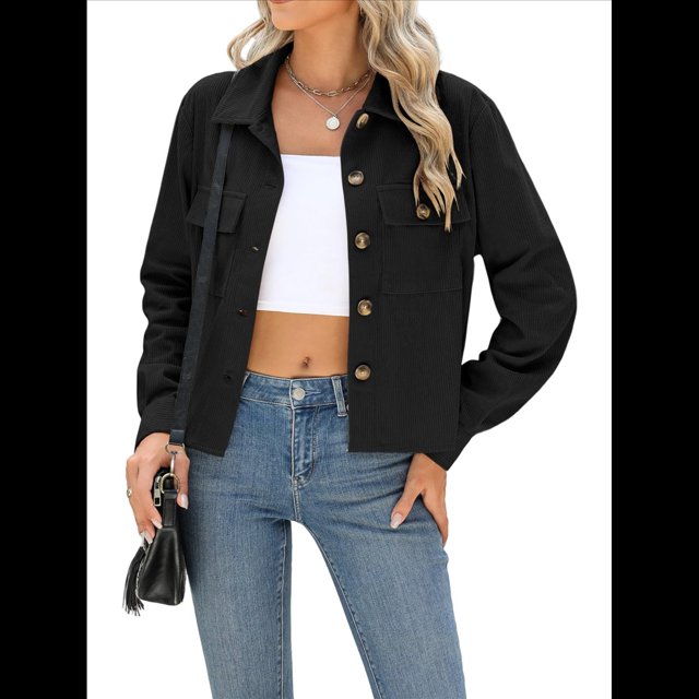 Chaquetas de con Botones para Mujer, Camisetas de Larga, Tendencia 2025 Negro XL