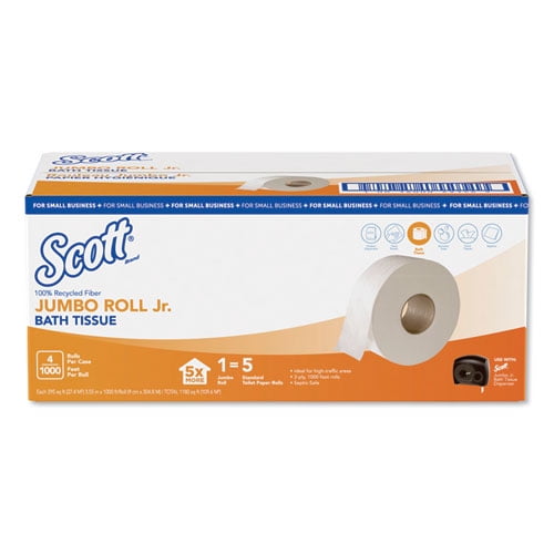 Essential 100% Recycled Fiber Jrt Bathroom Tissue, Septic Safe, 2-Ply, White, 1000 Ft, 4 Rolls/carton | Bundle of 5 Cartons - 1