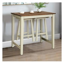 Counter Height Pub Table Set with 2 Stools - 3 Piece Kitchen Dining Table Set - Rubber Wood & MDF Bistro Set - Space Saving, Curved Seat & Footrest - for Kitchen, Dining Room, Pub