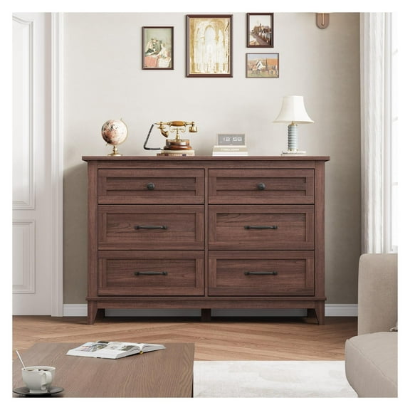 M optimized 6 Dresser for Bedroom, 47" Wide Drawer Dresser with Storage Freestanding, Wooden Closet Storage Chest for Living Room, Bedroom, Entryway