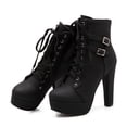 thumbnail image 4 of Zapatos de mujer Cálidos con cordones Tacón súper alto Tacón grueso Punta redonda Hebilla de cinturón Botas de tubo medio Wmkox8yii hfjk1055, 4 of 4