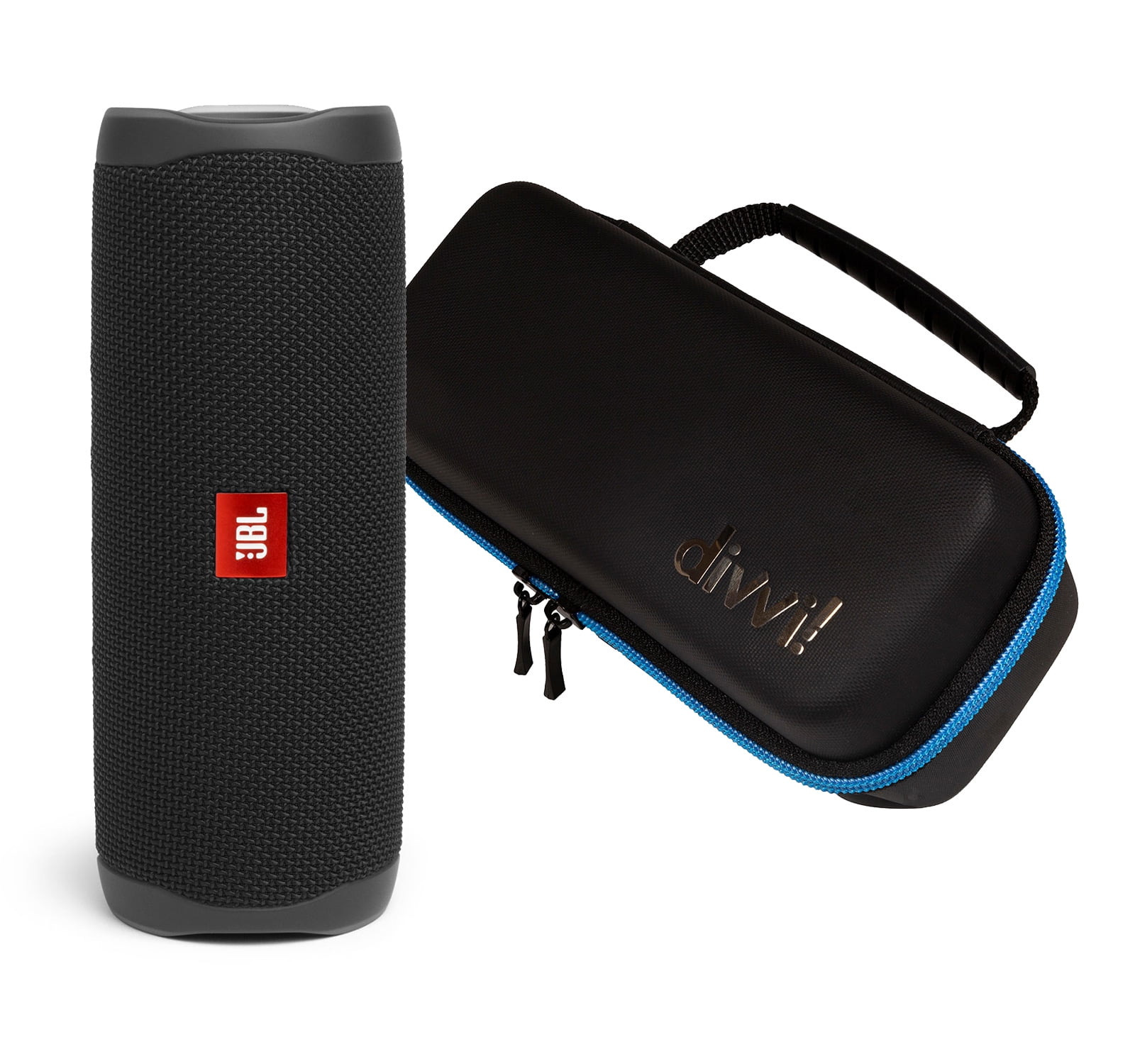 JBL Flip 5 Black Bluetooth Speaker w/divvi! Hardshell Case Bundle