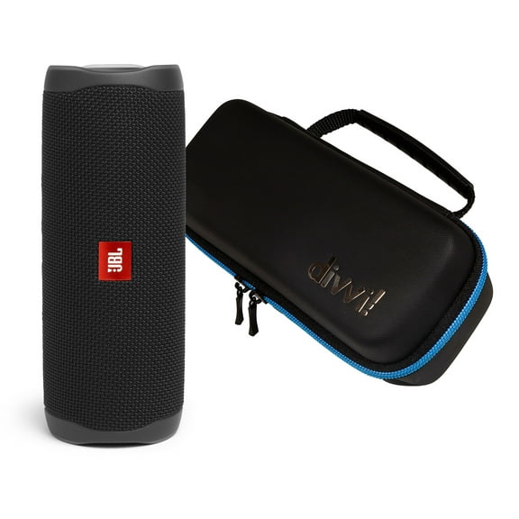 JBL Flip 5 Black Portable Bluetooth Speaker w/divvi! Hardshell Case