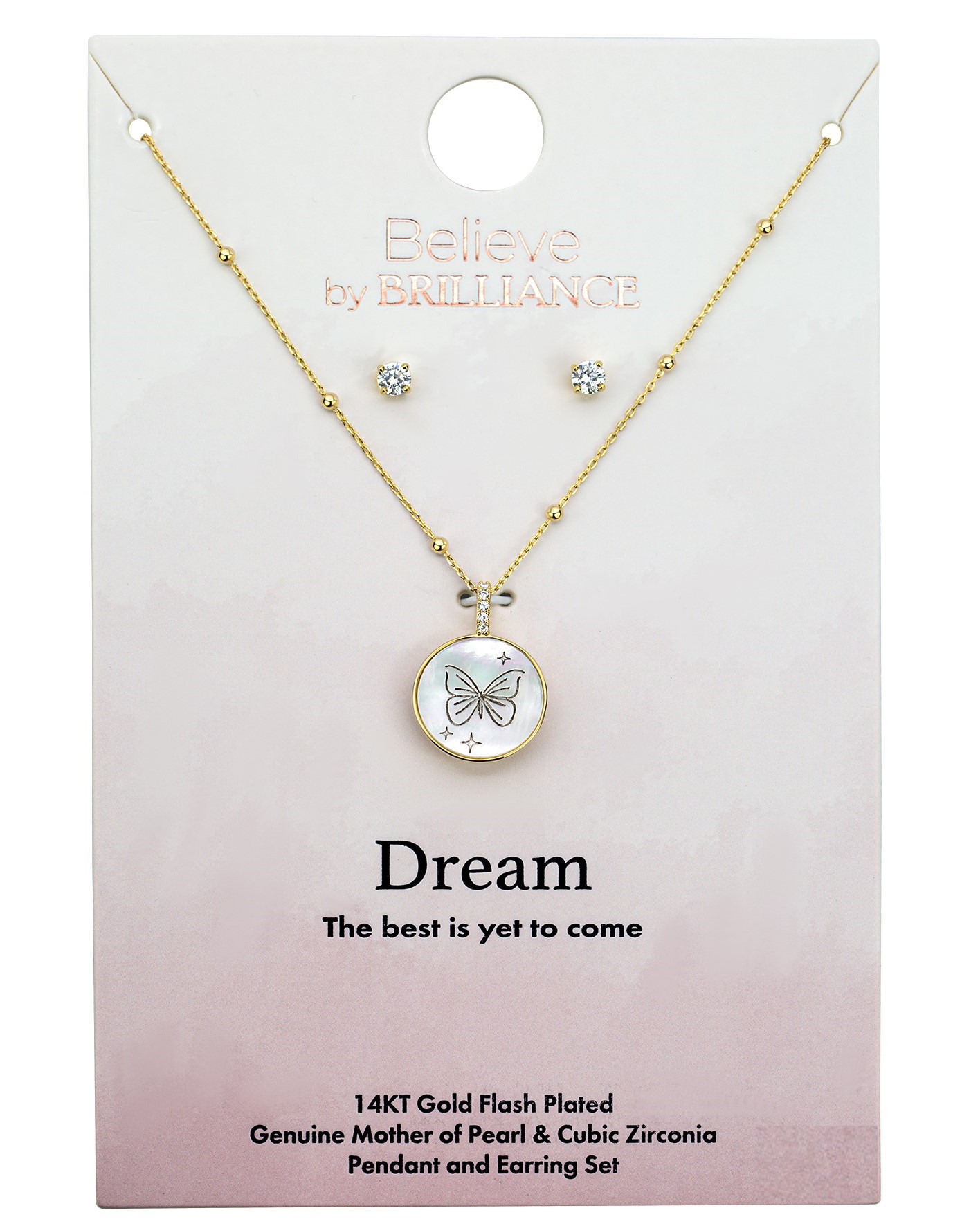 Believe by Brilliance Women's Set with Mother of Pearl in 14KT Gold Flash Plated Brass