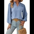 thumbnail image 1 of Blusa de Larga con Cuello en V para Mujer, Elegante, Informal, con Pompones, Estilo Primaveral. Azul XL, 1 of 10