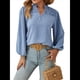 thumbnail image 1 of Blusa de Larga con Cuello en V para Mujer, Elegante, Informal, con Pompones, Estilo Primaveral. Azul XL, 1 of 10