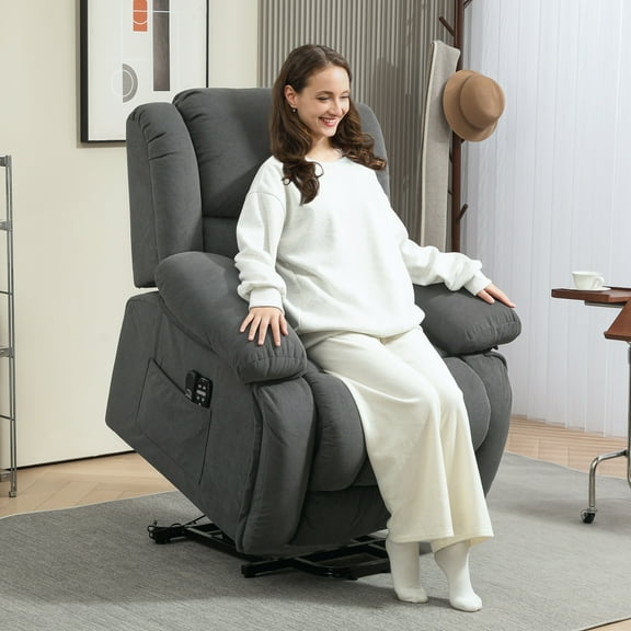 HOMCOM Vibration Massage Lift Recliner Chair for Elderly, Power Lift Chair with Remote Control, Side Pockets, Gray