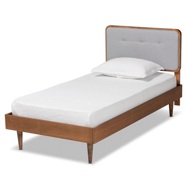 Baxton Studio Cilka Light Grey and Walnut Finished Wood Twin Size Platform Bed
