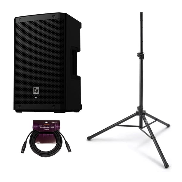 Electro-Voice ZLX-8P-G2 Bocina Activa de 8 Pulgadas y 2 Vías con Bluetooth (Negra) Paquete con Soporte para Bocina de Aluminio y Cable de Micrófono XLR Macho a Hembra de 7.5 Metros (3 Artículos)
