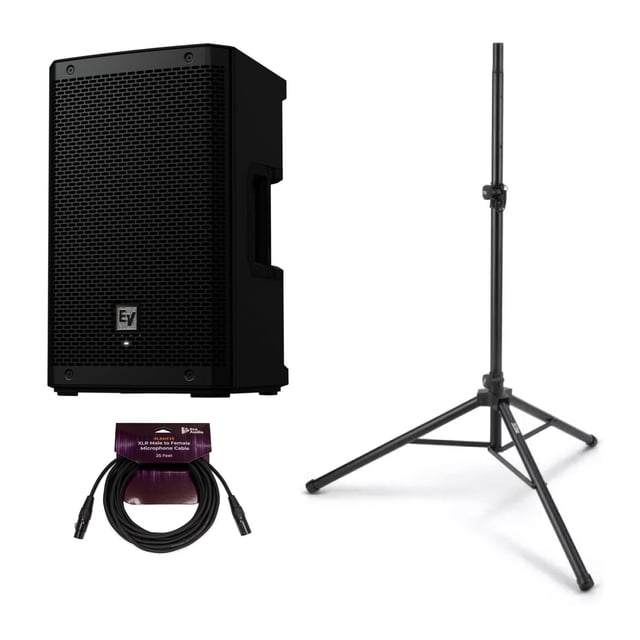 Electro-Voice ZLX-8P-G2 Bocina Activa de 8 Pulgadas y 2 Vías con Bluetooth (Negra) Paquete con Soporte para Bocina de Aluminio y Cable de Micrófono XLR Macho a Hembra de 7.5 Metros (3 Artículos)