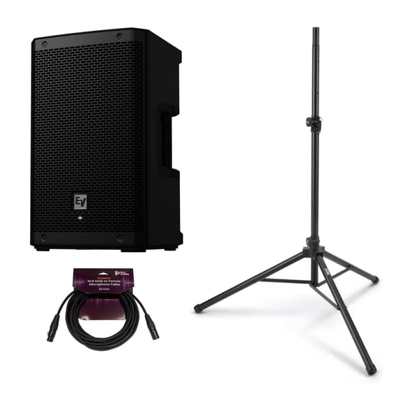 Electro-Voice ZLX-8P-G2 Bocina Activa de 8 Pulgadas y 2 Vías con Bluetooth (Negra) Paquete con Soporte para Bocina de Aluminio y Cable de Micrófono XLR Macho a Hembra de 7.5 Metros (3 Artículos)