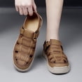 thumbnail image 5 of Men's Stylish Leather Hollow Flat Sandals Closed Toe Hook Loop Head Soft Bottom Wading Sandals Summer Beach Anti-Slip Sandal for Leisure Work Driving,Brown 39(US-7), 5 of 5