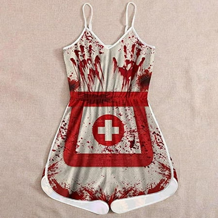 

Dillar Skull Print Loungewear Casual Sports Suspenders V-Neck Pajama Jumpsuit Jumpsuit Shorts