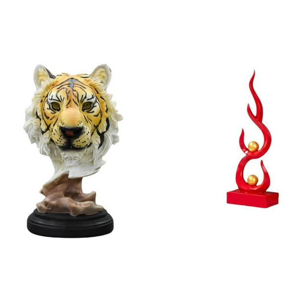 Escultura de mesa,Escultura de cabeza de tigre Estatua moderna de sobremesa,Figura de cabeza de animal para decoración de escritorio de resina.,Escultura abstracta de fuego,Estatua de arte