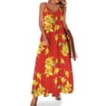 thumbnail image 1 of Nuevo vestido sin mangas de narcisos dorados sobre rojo, vestido de verano para mujer 2024, vestidos de mujer, 1 of 7