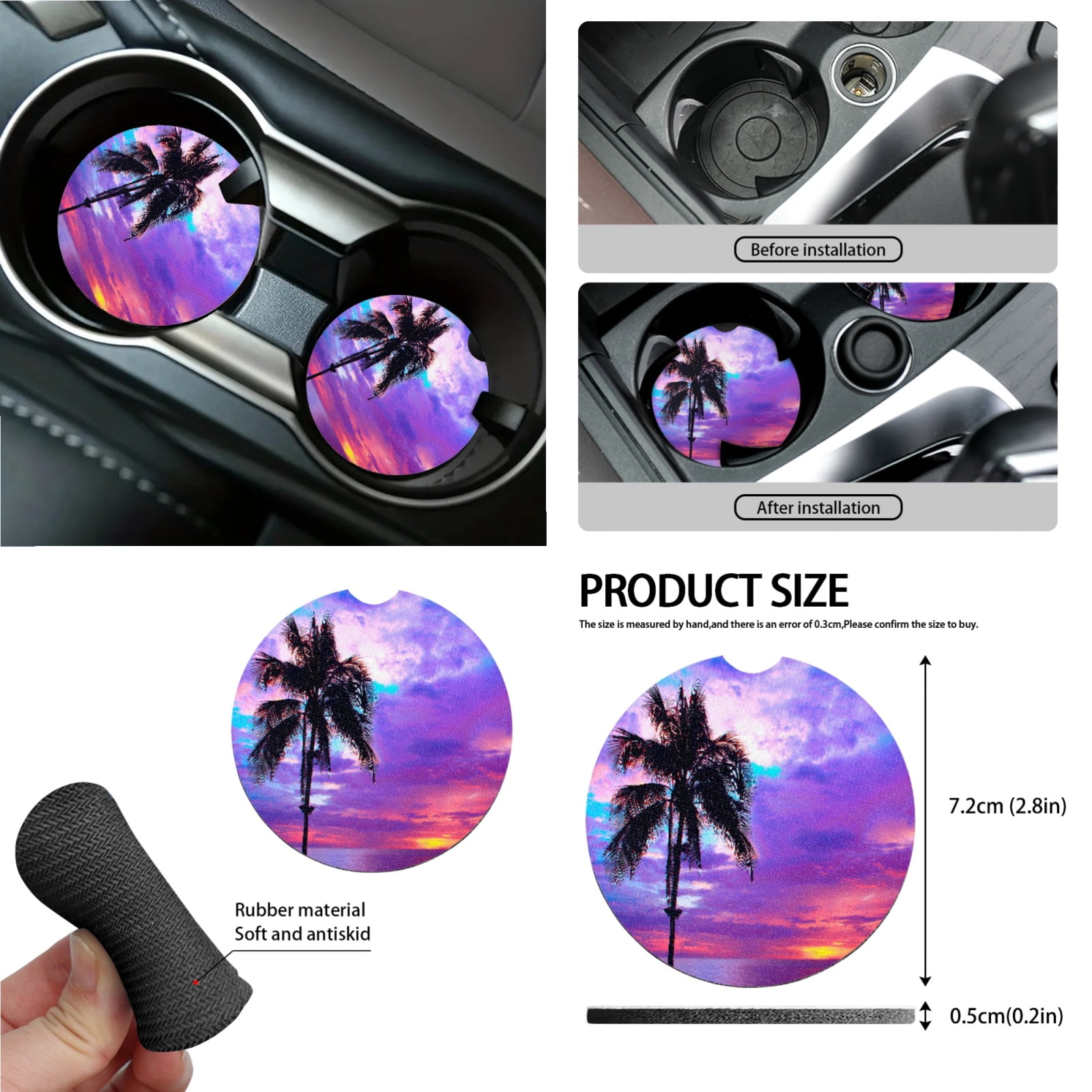 Garronmavis Beach Sunset 15 PCS Car Seat Cover Full Set 4 Pieces Car Seat Covers Steering Wheel Cover Wristlet Strap Car Trash Can Car Dash Accessories Rearview Mirror Cover Car Coasters