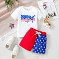 thumbnail image 2 of NOLDARES 4th of July Baby Boy Outfit Toddler Short Sleeve T-Shirt and Elastic Waist Shorts with Pockets American Flag Print 2Pcs Summer Clothes(White,3-4 Y), 2 of 8