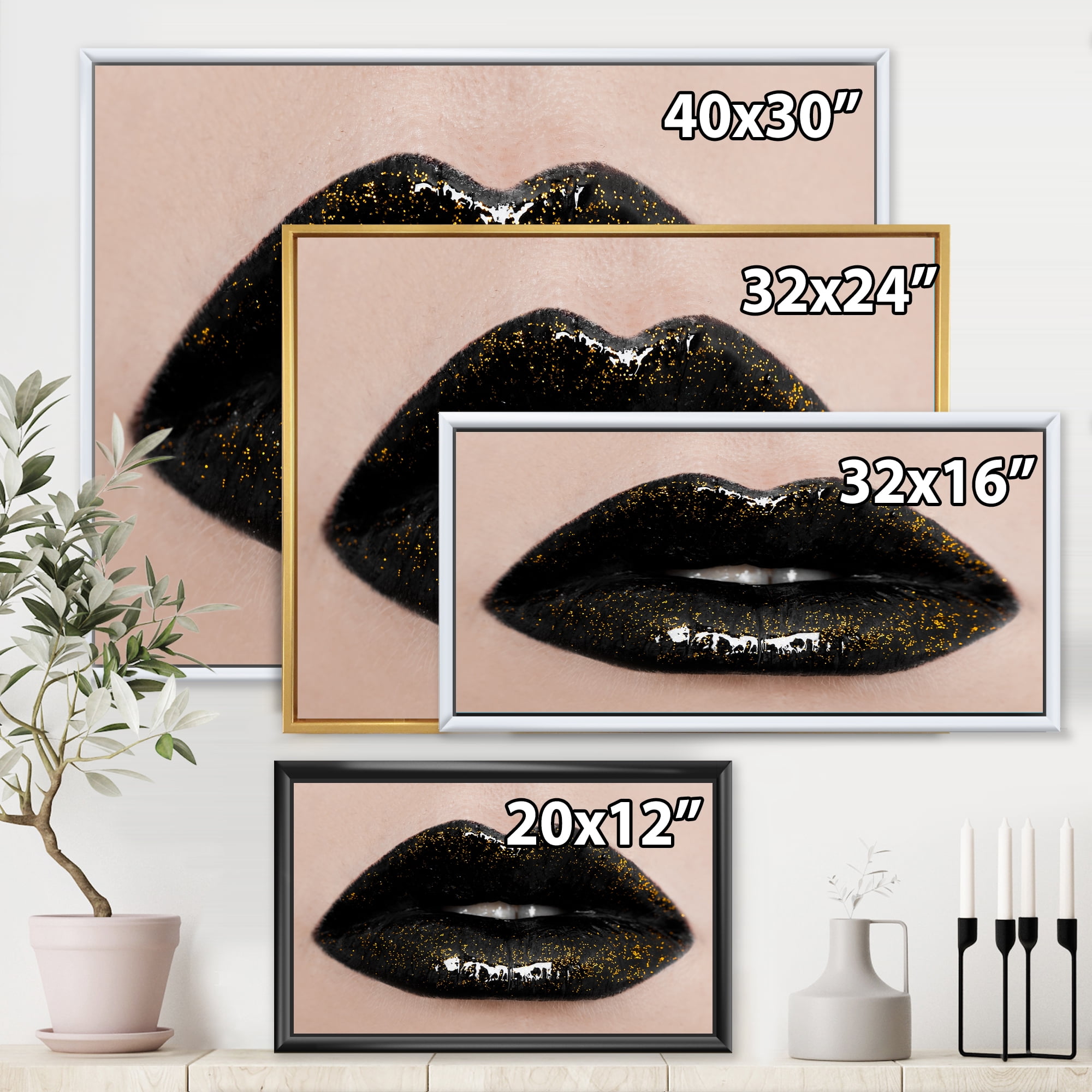 Close-Up Of Gorgeous Female Lips I 32 in x 16 in Framed Photography Canvas Art Print, by Designart