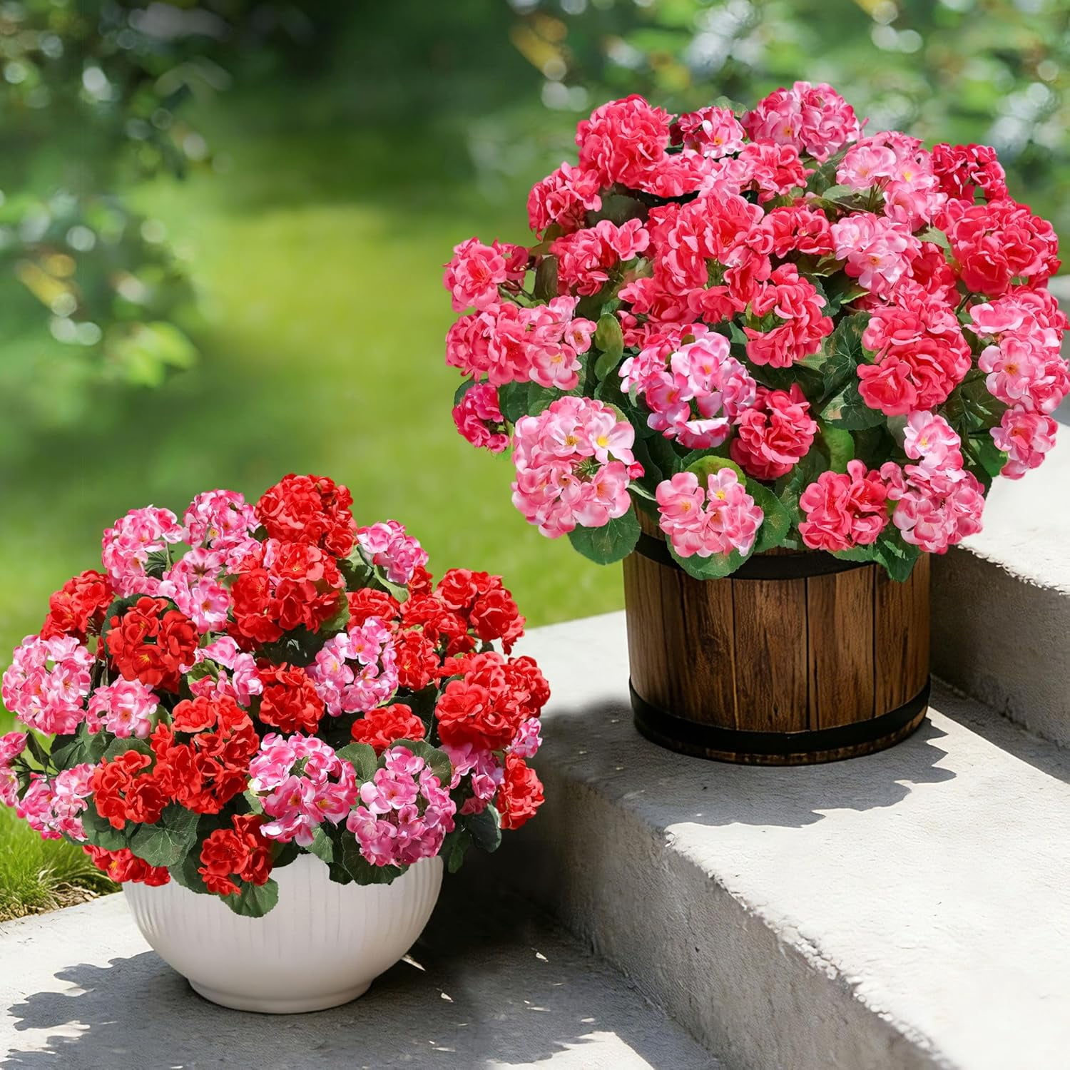 Fake Geraniums Artificial Flowers for Outdoors, 6 Bundles Silk Geraniums Flowers Realistic UV Resistant Fake Plants Faux Flowers