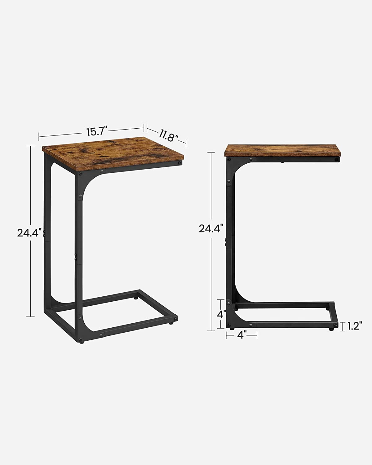 VASAGLE C-Shaped End Table, Small Side Table for Couch, Sofa Table with Metal Frame for Living Room, Bedroom, Bedside, Rustic Brown and Black
