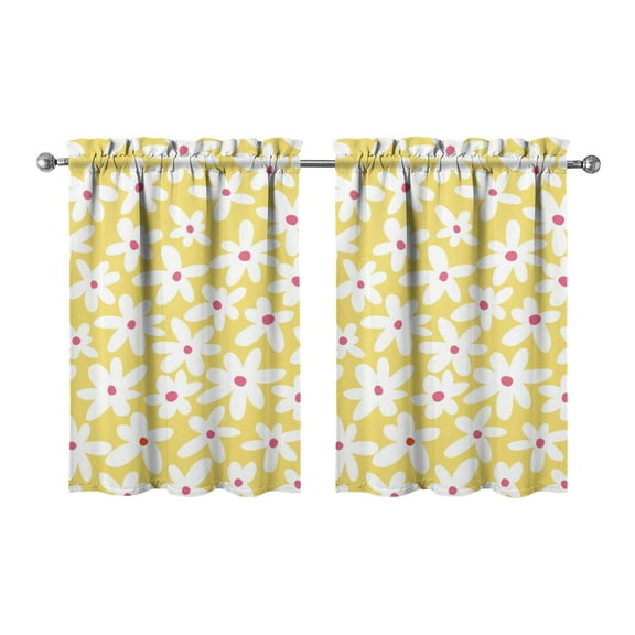 Daisy Bloom Spring Kitchen Curtains 2 Piece - Cute Retro Floral Pattern Short Curtains, 27.5x36 Inch Rod Pocket