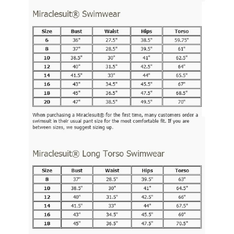 Miraclesuit sales size guide