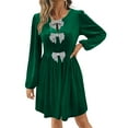 thumbnail image 3 of Fznquz Robe à Manches Longues pour Femmes Automne Velours Formelle Verte Midi Ligne A Printemps Fête 2026 Hiver Robe pour Femmes, 3 of 6