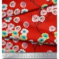 thumbnail image 2 of Soimoi Red Cotton Cambric Fabric Peony Floral Print Sewing Fabric Yard 42 Inch Wide, 2 of 3