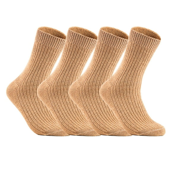 Lovely Annie Women's 4 Pairs Wool Knitted Socks One Size 6-9 (Beige)
