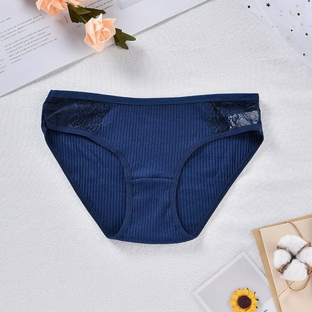 uublik Womens Underwear Briefs High Waist Breathable Briefs Soft Underpants Ladies Stretch Panties Lace Underwear Navy