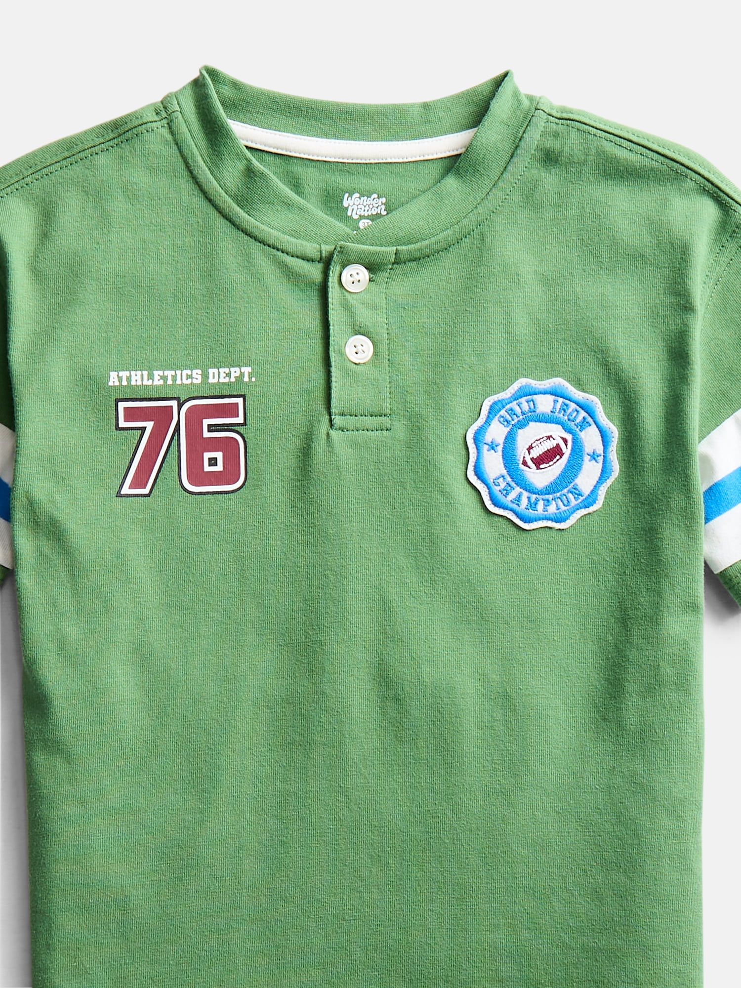 Wonder Nation Toddler Boys Embroidered Graphic Henley Tee with Short Sleeves, Sizes 12M-5T