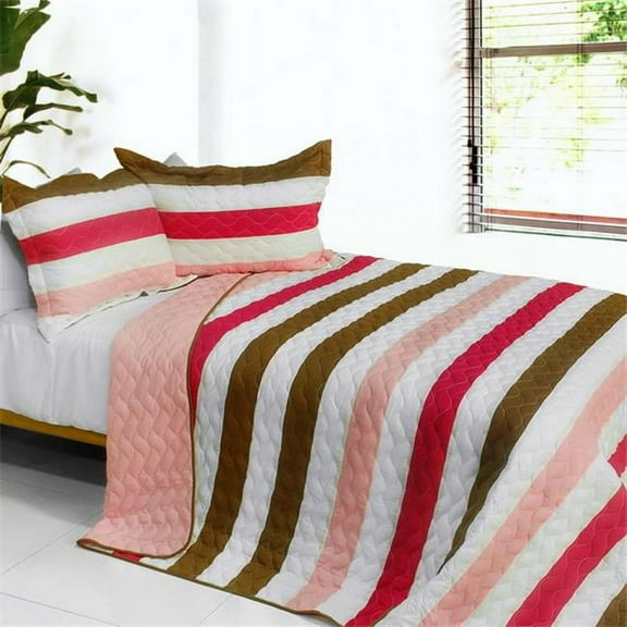 QTS01159-23 Touch of Love - 3 Pieces Vermicelli-Quilted Patchwork Quilt Set  Full & Queen Size - White