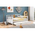 thumbnail image 3 of Full Size Daybed Wood Bed with Twin Size Pull Out Trundle, Wood Sofabed Loveseat Couch with Backrest and Armrest, White, 3 of 9
