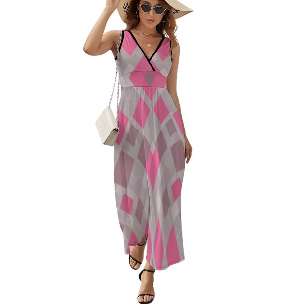 Diamond Grid Vestido Sin Mangas Vestidos Para Mujer, Vestido Suelto De Verano 2025