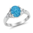 thumbnail image 6 of Oval Accent Lab Created Blue Opal Wedding Ring 925 Sterling Silver Size 5, 6 of 6