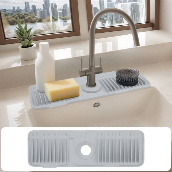 Unique Bargains Sink Splash Guard Mat with Adjustable Button Gray 17.7*5.5*0.8 inch