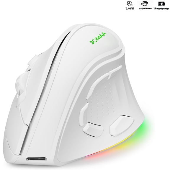 Jomaa 2.4G Bluetooth Ergonomic Vertical Wireless Mouse 4000 DPI RGB Backlit Rechargeable Wireless Mouse Slient Click