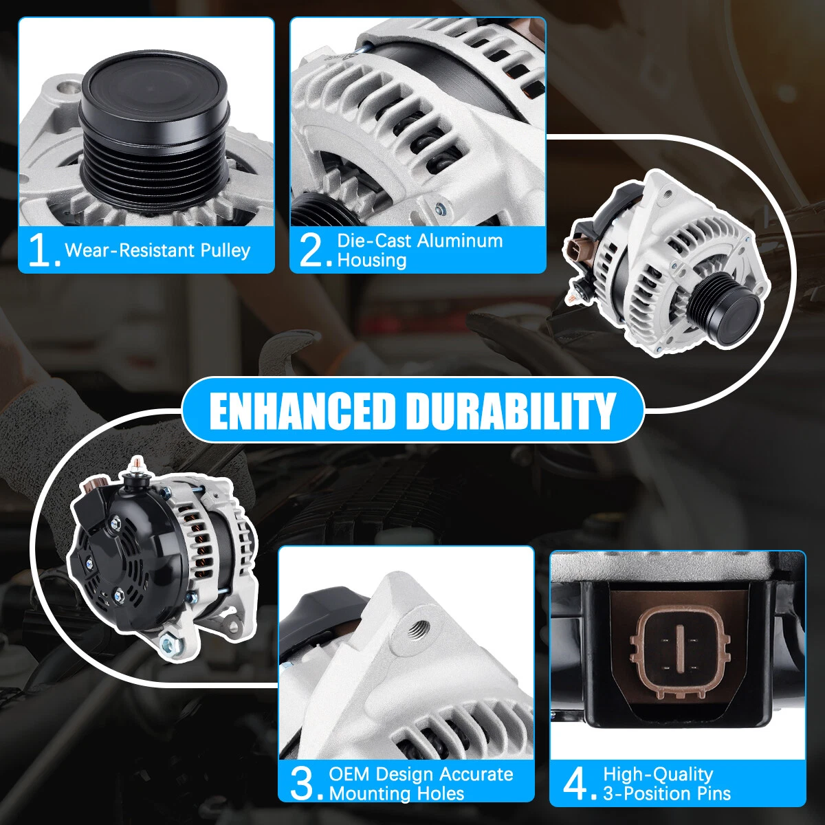 NURATIT Alternator Fits for Toyota Camry 2012-2015, for Toyota Rav4 2009-2012, for Scion TC 2011-2016 - 2.5L 12V 100Amp CW SD6 Pulley Class High Output Alternator ,OEM Replacement 11402 2706036010