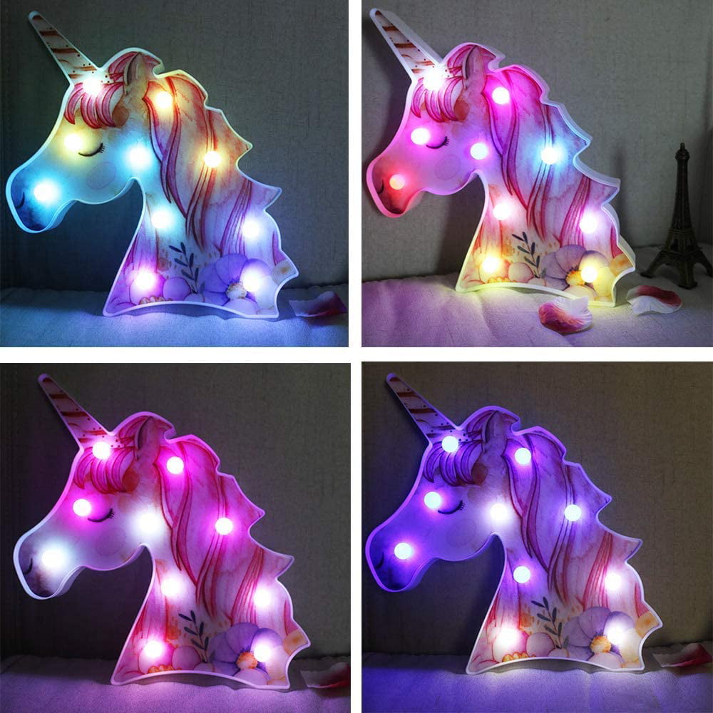 Unicorn Night Light Blue Unicorn Marquee with White LED Lights Table Lamp Unicorn Wall Decor with Battery Operated for Bedroom/Kids Gift SEASONAL WALKS LIMITED 