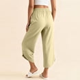 thumbnail image 4 of BUIGTTKLOP Capris Pants for Women Cotton Casual Summer Wide Leg Drawstring Elastic Trousers Side Split Beach Vacation Cropped Pants, 4 of 6