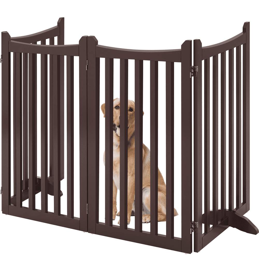 Alden Design 36″ Tall Freestanding Wooden Dog Gate for Small Pet Dogs, 4-Panel, Espresso