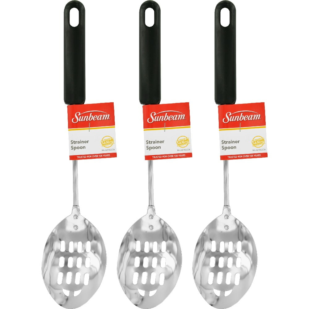 Sunbeam Strainer Spoon Slotted Chrome Black Silver, 3 Pack